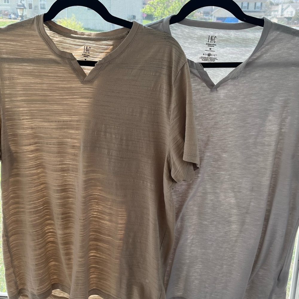 INC International Concepts Men's Tan and Gray V-Neck Shirts